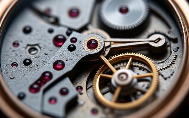 即自然 手巻き時計のムーブメント、複雑な歯車とジュエル